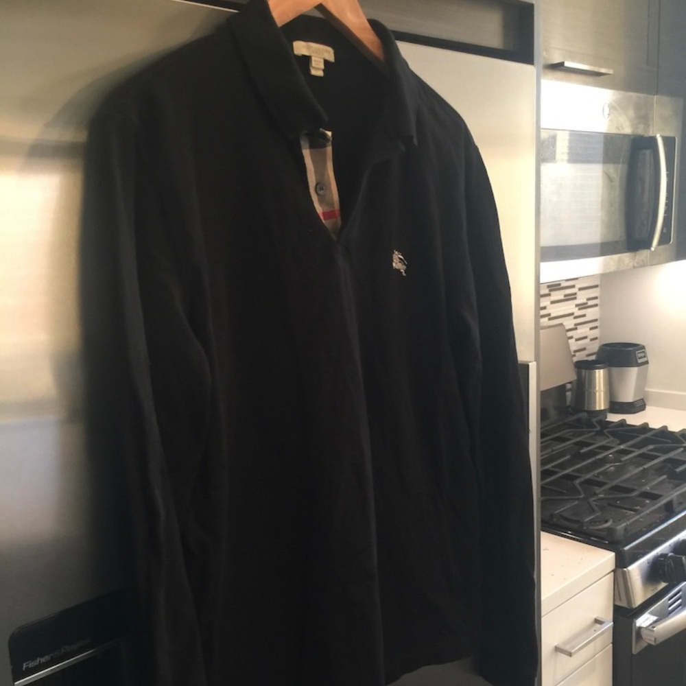 Burberry Long Sleeve Cotton Piqué Polo (Black)